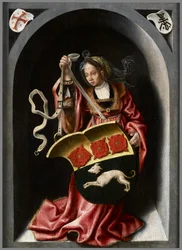 Lady Holding an Heraldic Shield Within a Painted Niche